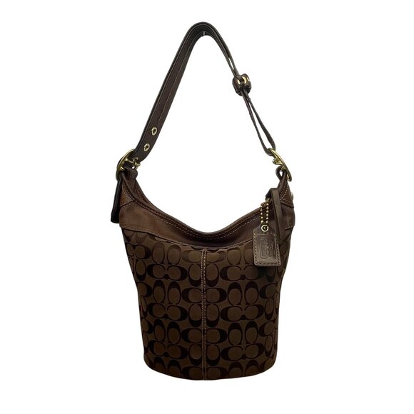 Coach Women’s Brown Leather Trim Signature Canvas Adjustable Strap Shoulder Bag - Picture 1 of 13